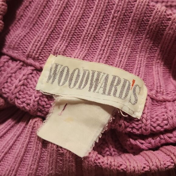 Purple Cableknit Vintage 90s Sweater Pastel Turtleneck Thick Medium Oversized - Picture 3 of 3